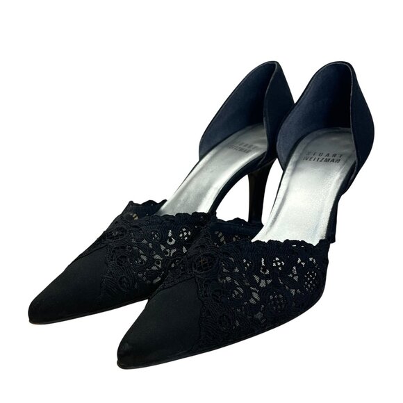 Stuart Weitzman Women’s Pyrite Nocturn Black Bowover Pointed-Toe Heels Sz M6 - Picture 3 of 10